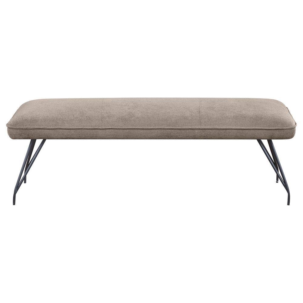 Beige Mid-Century Modern Upholstered Dining Bench with Hairpin Legs