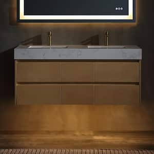 48 in. W x 20 in. D x 21 in. H Double Sink Wall Bath Vanity in Maple with White Cultured Marble Top,LED Band,Soft Close