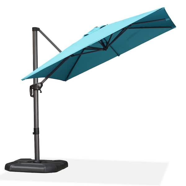 PURPLE LEAF 8 ft. Square Aluminum Outdoor Patio Cantilever Umbrella 360-Degree Rotation Umbrella with Base in Ground, Turquoise Blue