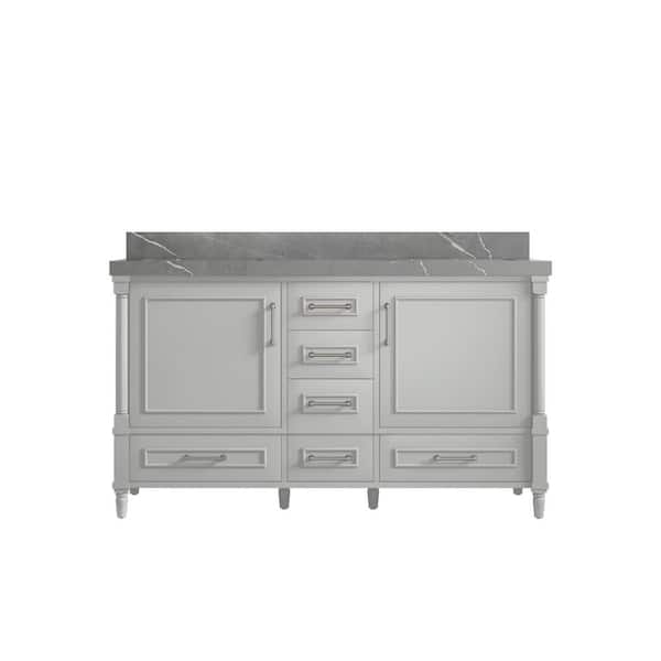 Willow Collections Hudson 60 in. W x 22 in. D x 36 in. H Double Sink Bath Vanity in Coventry Gray with 2 in. Piatra Gray Quartz Top