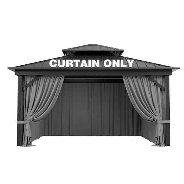 10 ft. x 13 ft. Universal Outdoor Privacy Curtains, Gazebo Curtain Replacement with Zipper Grey (4-Side Curtain Only)
