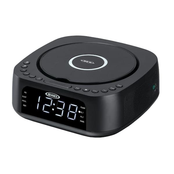 JENSEN Stereo Dual Alarm Clock with Top Loading CD/MP3 CD Player, Digital FM Digital Tuner and 2.1A USB Charging Port