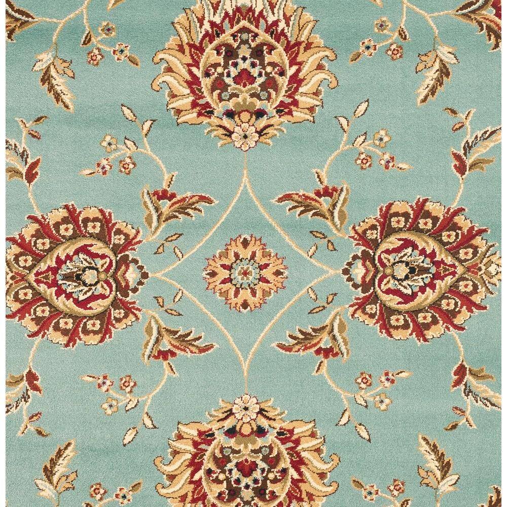 Blue and Ivory Floral Border Medium Pile Area Rug
