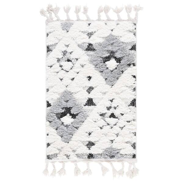 Moroccan Tassel Shag 2 ft. x 3 ft. Ivory/Gray Tribal Area Rug