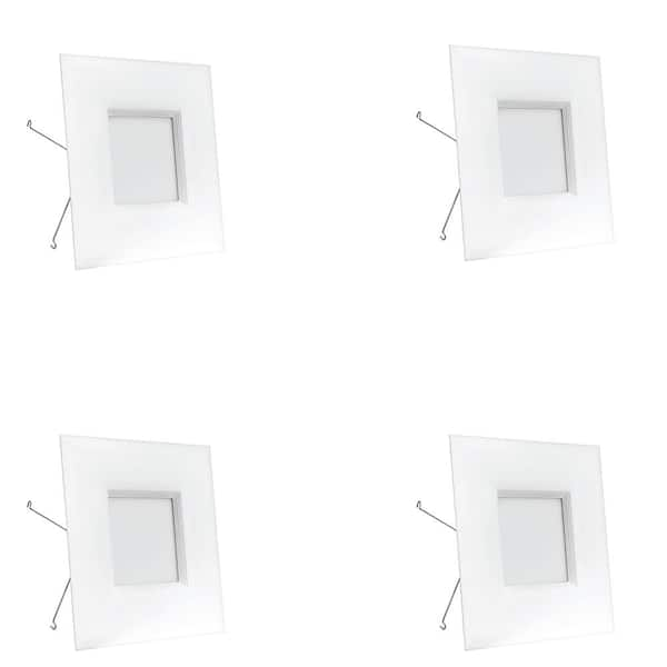 Feit Electric 6 in. Integrated LED Retrofit White Square Recessed Light Baffle Trim Dimmable Downlight, Warm White 3000K (4-Pack)