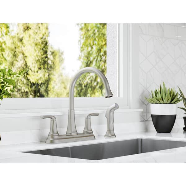 Ladera Double Handle Deck Mount Standard Kitchen Faucet with Optional Side Sprayer in Spot Defense Stainless Steel