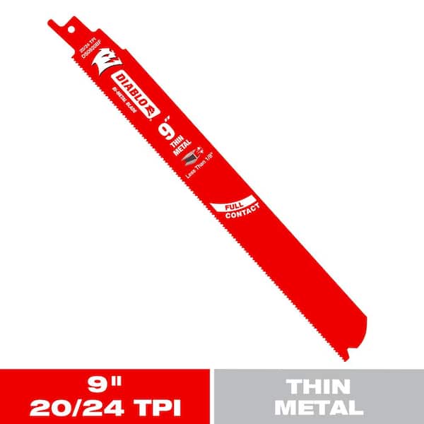 9 in. 20/24 TPI Bi-Metal Reciprocating Saw Blade for Thin Metal