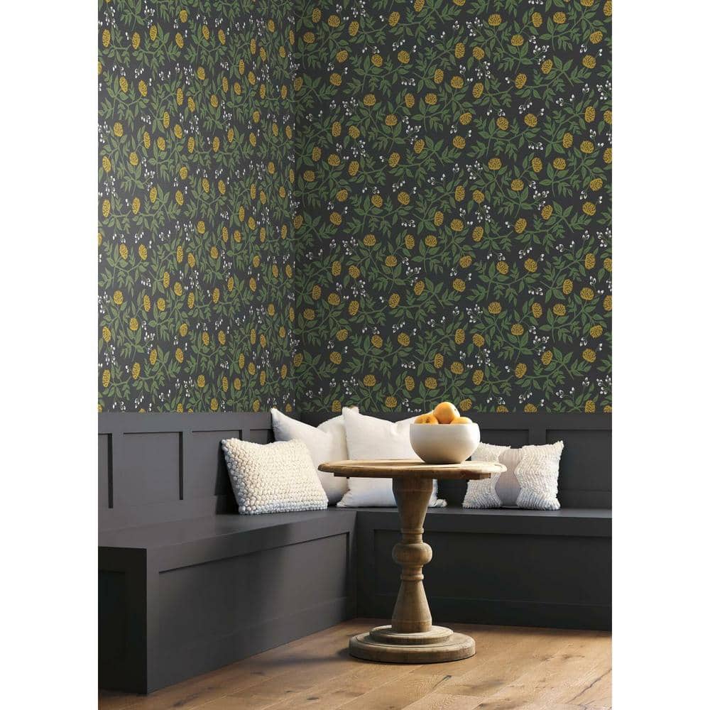 Black & Gold Floral Peonies 27" x 324" Removable Wallpaper
