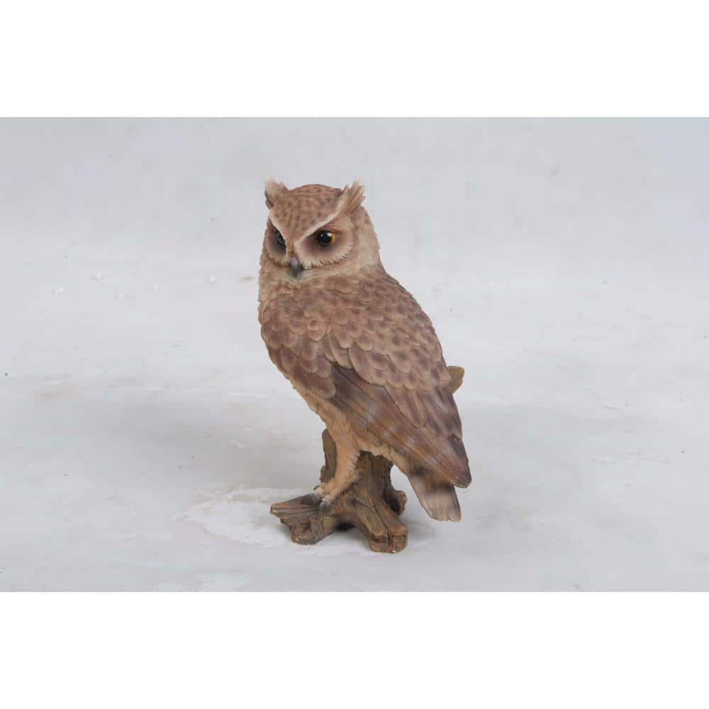 Small Brown Polyresin Screech Owl on Stump Statue