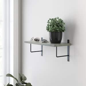 24 in. x 8 in. x 6 in. Grey Stained Solid Pine Decorative Wall Shelf with Matte Black U-Shaped Steel Brackets