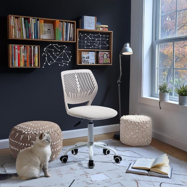 Carnation Fabric Adjustable Height Ergonomic Office Chair in Cream Beige with Breath Back Swivel Study Computer Chair