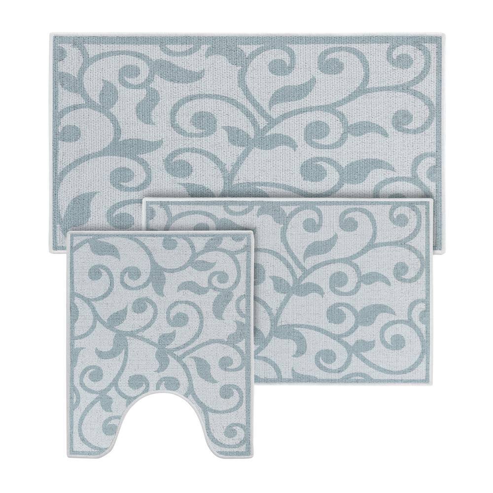 SUSSEXHOME Gray Color Floral Design Cotton Non-Slip Washable Thin 3-Piece Bathroom  Rugs Sets BTH-SN-01-Set - The Home Depot