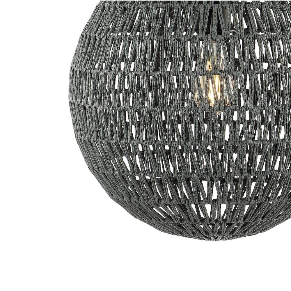 Luna 15.75" Gray Woven Rattan LED Pendant Light