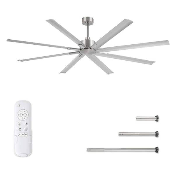 HINNIXY 84 in. Indoor/Outdoor 8-Blades Brushed Nickel Industrial Ceiling Fan with Remote Control