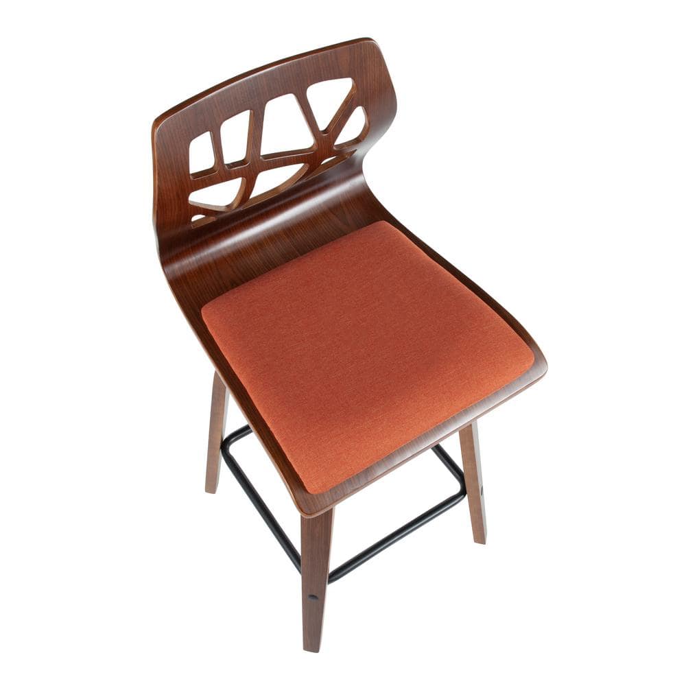 Mid-Century Modern Orange Swivel Wood Counter Stool