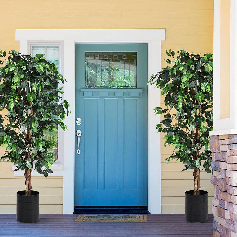 6-Foot Green Artificial Ficus Silk Tree with Wood Trunks