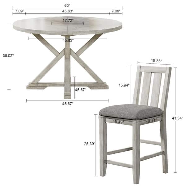 VECELO 7-Piece Rustic Gray Counter Height Dining Table Set w