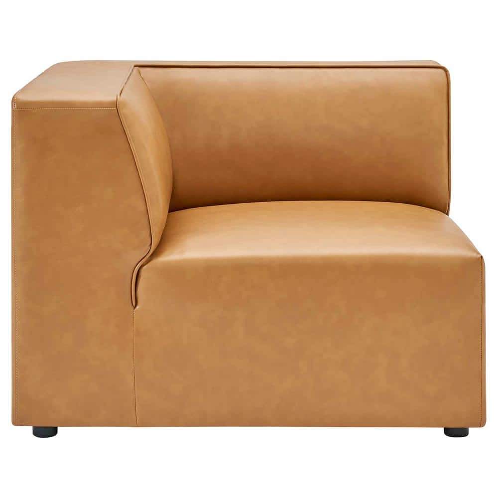 Tan Faux Leather 5-Piece Sectional Sofa with Check Pattern