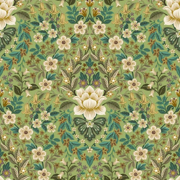 Unbranded Into The Wild Green Metallic Floral Damask Non-Pasted Non-Woven Paper Wallpaper Roll