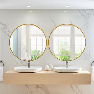 24 in. W x 24 in. H Round Aluminum Alloy Framed Bathroom Vanity Mirror Gold Wall Mirror 2-Pieces