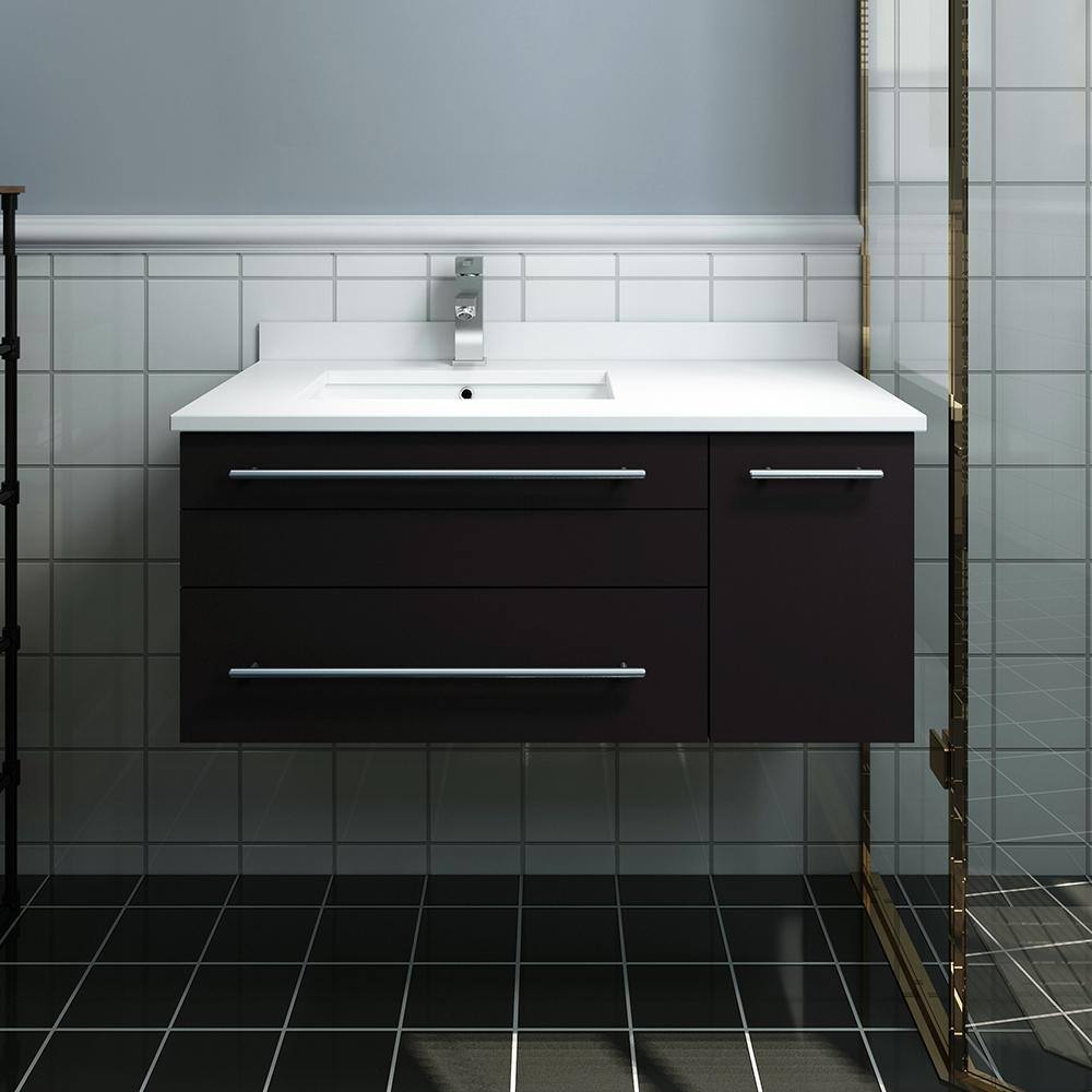Espresso 36" Wall-Mounted Single Sink Vanity with Quartz Top