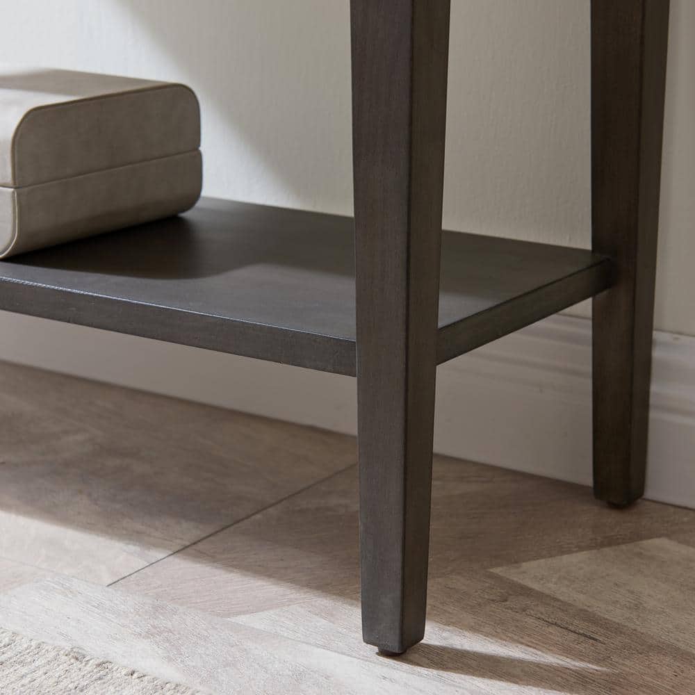 Tiny Gray Wood and Pewter Hallway Table with Storage