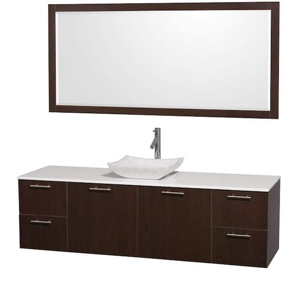 Wyndham Collection Amare 72 in. Vanity in Espresso with Man-Made Stone Vanity Top in White and Carrara Marble Sink