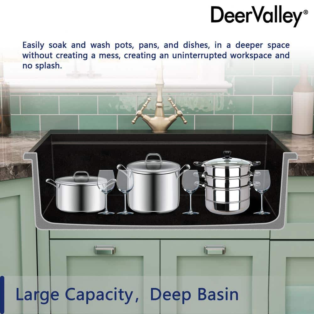 33" Black Granite Composite Drop-In Single Bowl Kitchen Sink