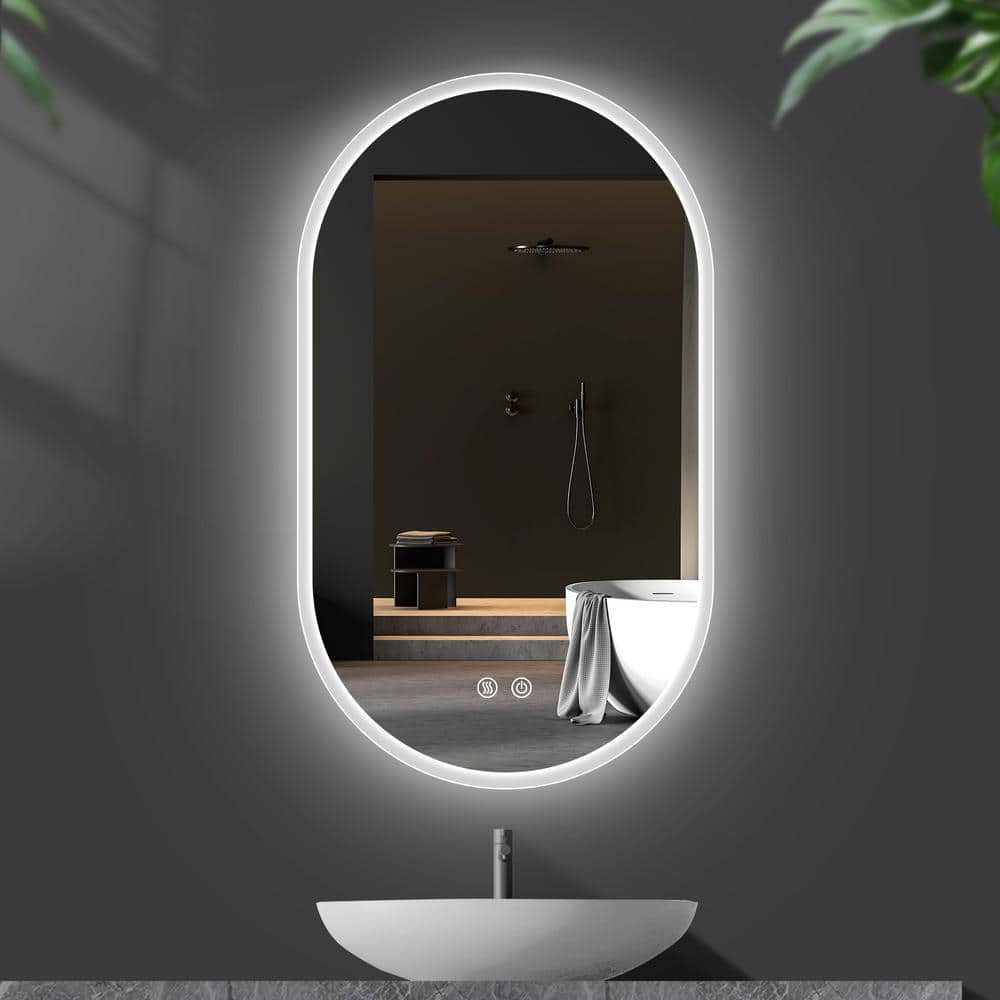 ロト ルームライト Getpro 24 in. W x 40 in. H Oval Frameless LED Wall Bathroom Vanity