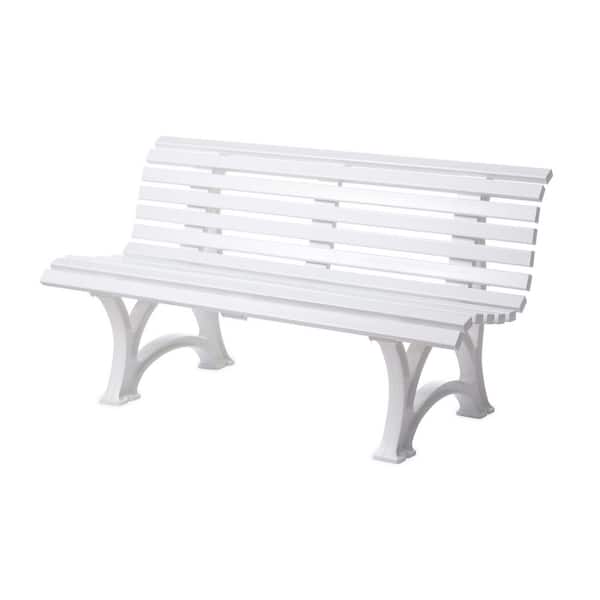 56 in. Ergonomic Weatherproof Plastic PVC Garden Bench, White