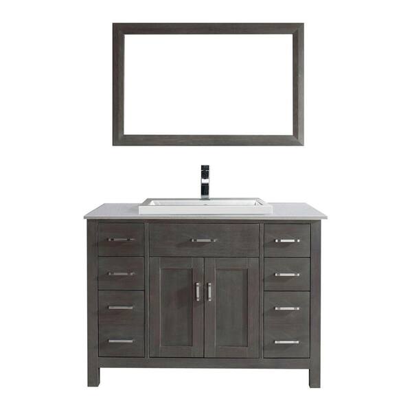 Studio Bathe Kelly 48 in. Vanity in French Gray with Solid Surface Marble Vanity Top in Carrara White and Mirror