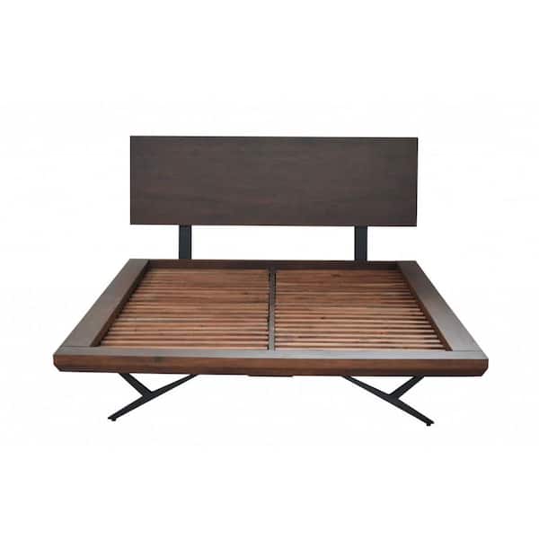 HomeRoots Shelly Brown King Bed with Slat Headboard