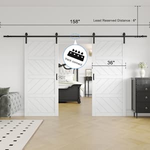 72 in. x 84 in.（Two 36 in. Slabs）White 4 Lite Wave Shape Prefinished Sliding Barn Door with Hardware Kit