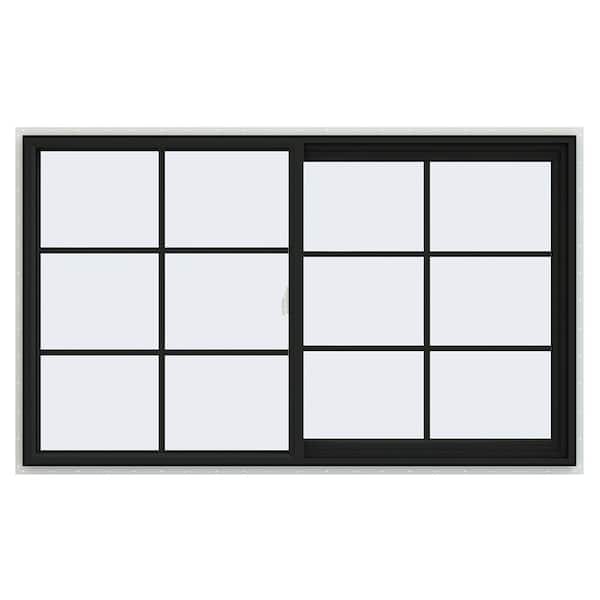 60 in. x 36 in. V-2500 Series Bronze Exterior/White Interior FiniShield Vinyl Right-Handed Sliding Window Colonial Grids