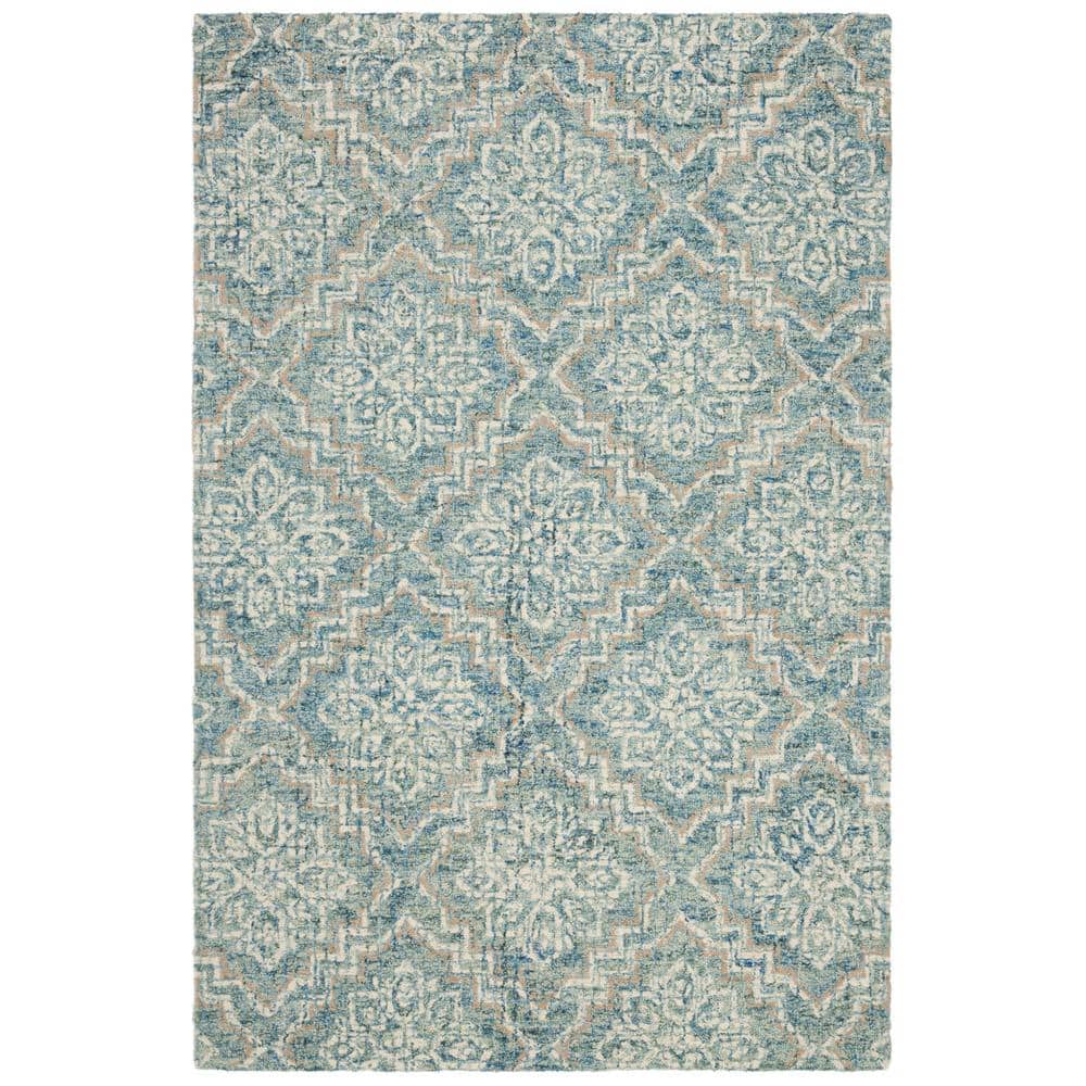 Handmade Tufted Wool Abstract Round Blue Rug 36 in