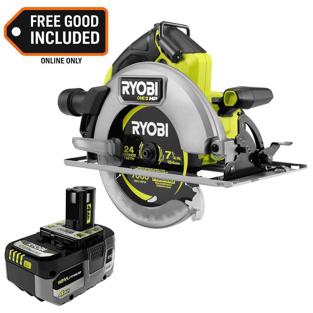 RYOBI ONE+ HP 18V Brushless Cordless 7-1/4 in. Circular Saw with ONE+ 18V 4.0 Ah Battery (PBLCS302PBP004)