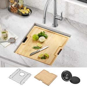 Kore 16-Gauge Black Stainless Steel 17in. Single Bowl Undermount Workstation Kitchen Bar Sink with Accessories