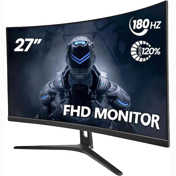 27 Curved Gaming Monitor, FHD 1920x1080P, 180Hz Refresh Rate, 1800R VA Screen, 120% sRGB, AMD FreeSync, HDMI & DP, Black