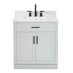 Hepburn 31 in. W x 22 in. D x 36 in. H Bath Vanity in Grey with Carrara Marble Vanity Top in White with White Basin