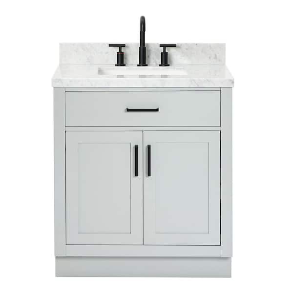 Hepburn 30 in. W x 22 in. D x 36 in. H Bath Vanity in Gray with Carrara Marble Vanity Top in White with White Basin
