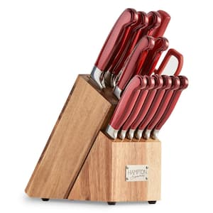 Rorik Red 14-Piece Stainless Steel Knife Set with Block