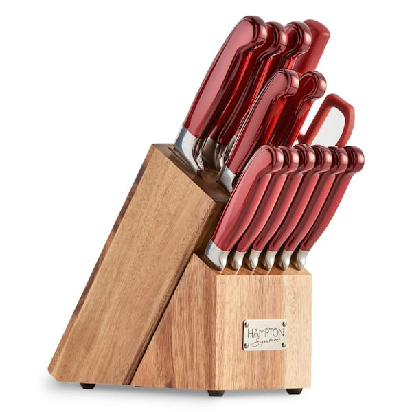 Hampton Forge Rorik Red 14-Piece Stainless Steel Knife Set with Block