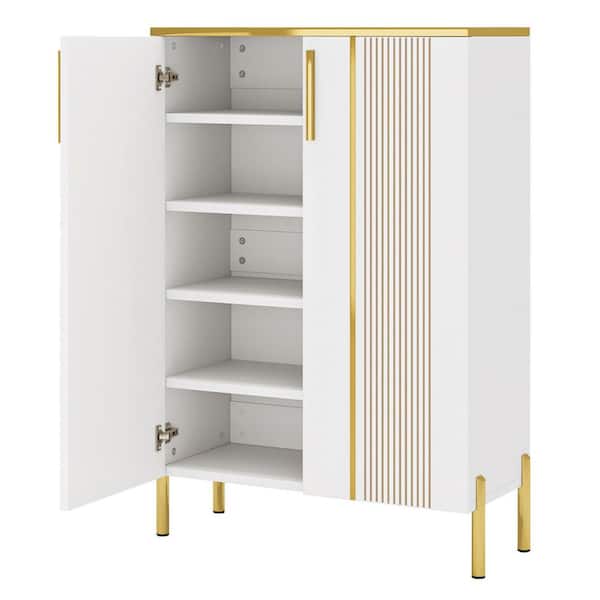 Lauren White Gold 22 Shoes Wood Shoe Storage Cabinet Door 39 in. H Shelf Adjustable Shelves 6-Tier Rack Organizer