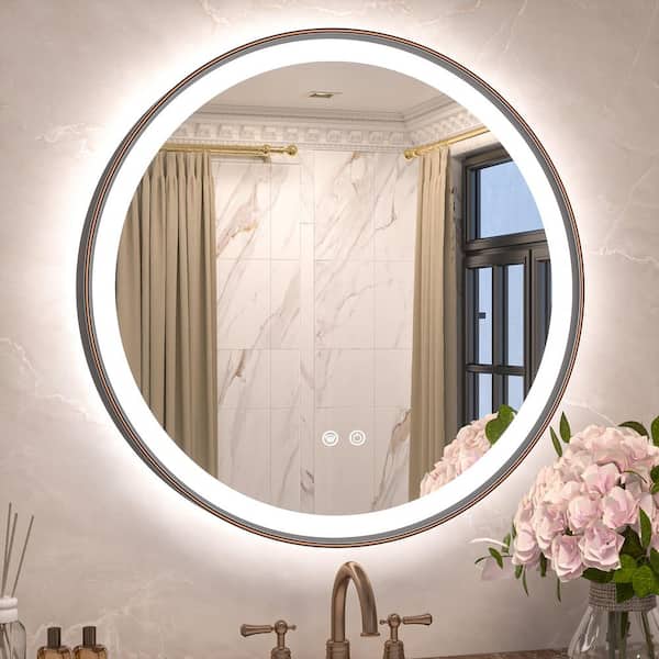 24 in. W x 24 in. H Round Aluminum Framed LED Light with 3-Color Wall Mount Bathroom Vanity Mirror in Oil Rubbed Bronze