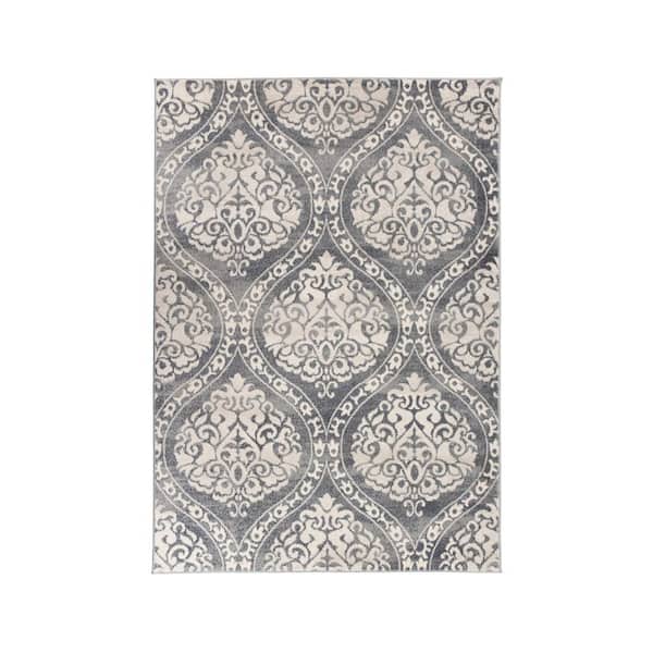 World Rug Gallery Distressed Floral Damask Bohemian Gray 5 ft. x 7 ft. Area Rug