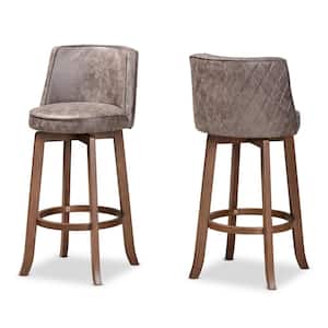 Adams 39.8 in. Grey and Walnut Brown Low Back Wood Bar Height Bar Stool (Set of 2)