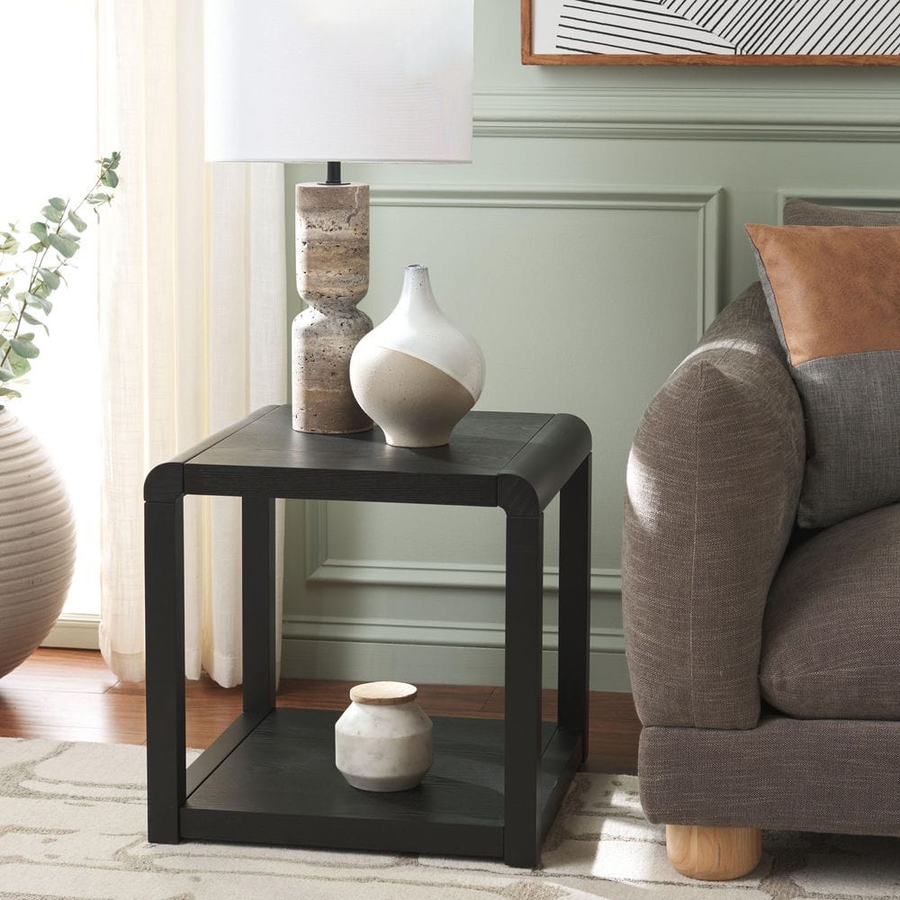 Omara 19.81 in. Black Wood End Table with 2-Tier
