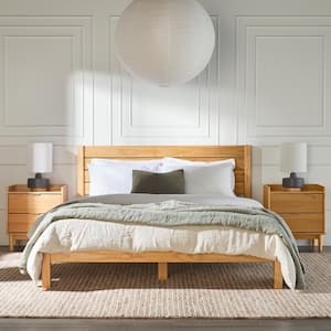 Minimalist Beige Wood Frame Queen Platform Bed