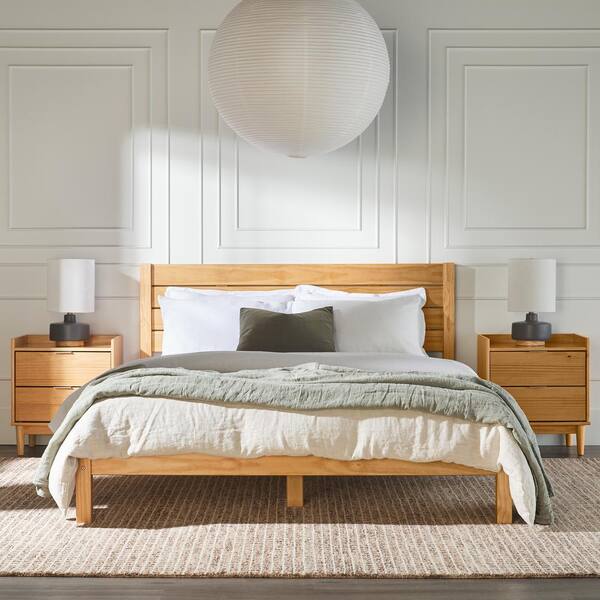 Welwick Designs Minimalist Beige Wood Frame Queen Platform Bed HD9834