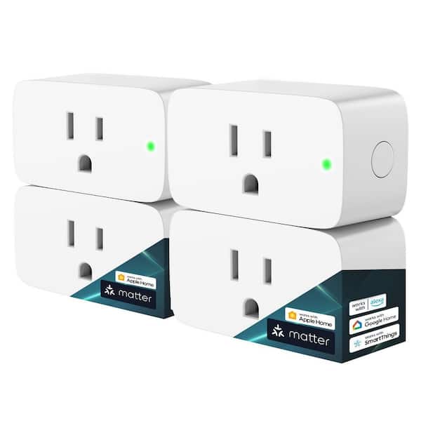 15 Amp 120 Volt WiFi Bluetooth Smart Plug Energy Monitoring Grounding Outlet Voice Control Timer White 4 Pack